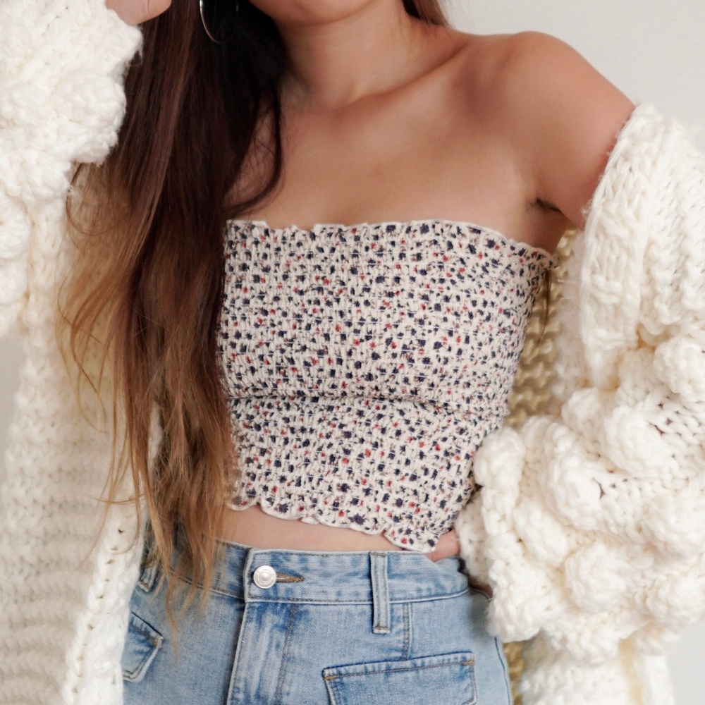 Brandy Melville Floral Scruched Tubetop